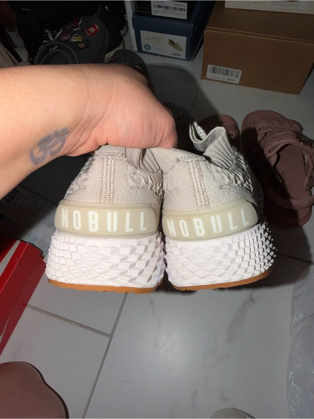 NOBULL Beige Knit Sneakers with Orange Outsoles